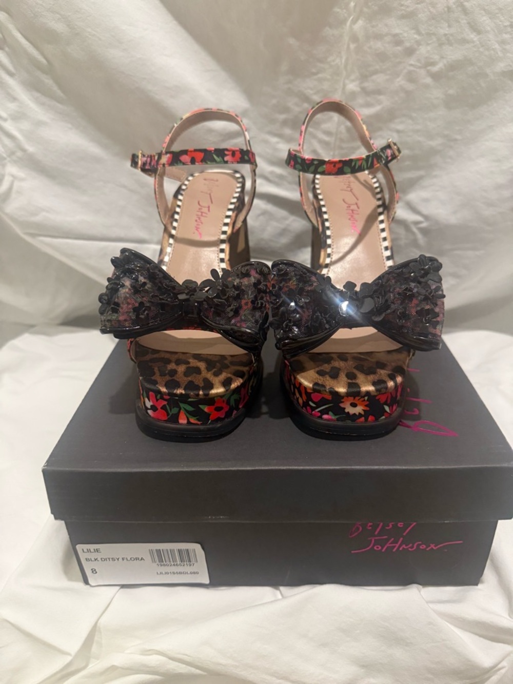 Lilie Betsey Johnson Black Floral Platform Sandal with Pink, Red, Orange Accents - Picture 4 of 5